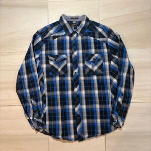 Helix Men's Black and Blue Plaid Shirt